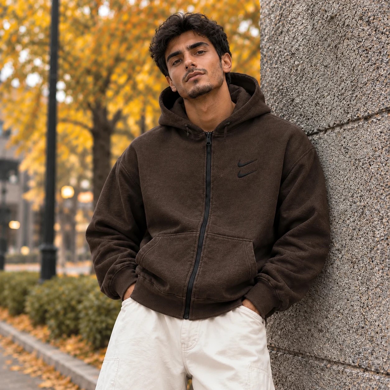 سویشرت دورس کلاهدار مردانه نایکی مدل Double Nike قهوه ای