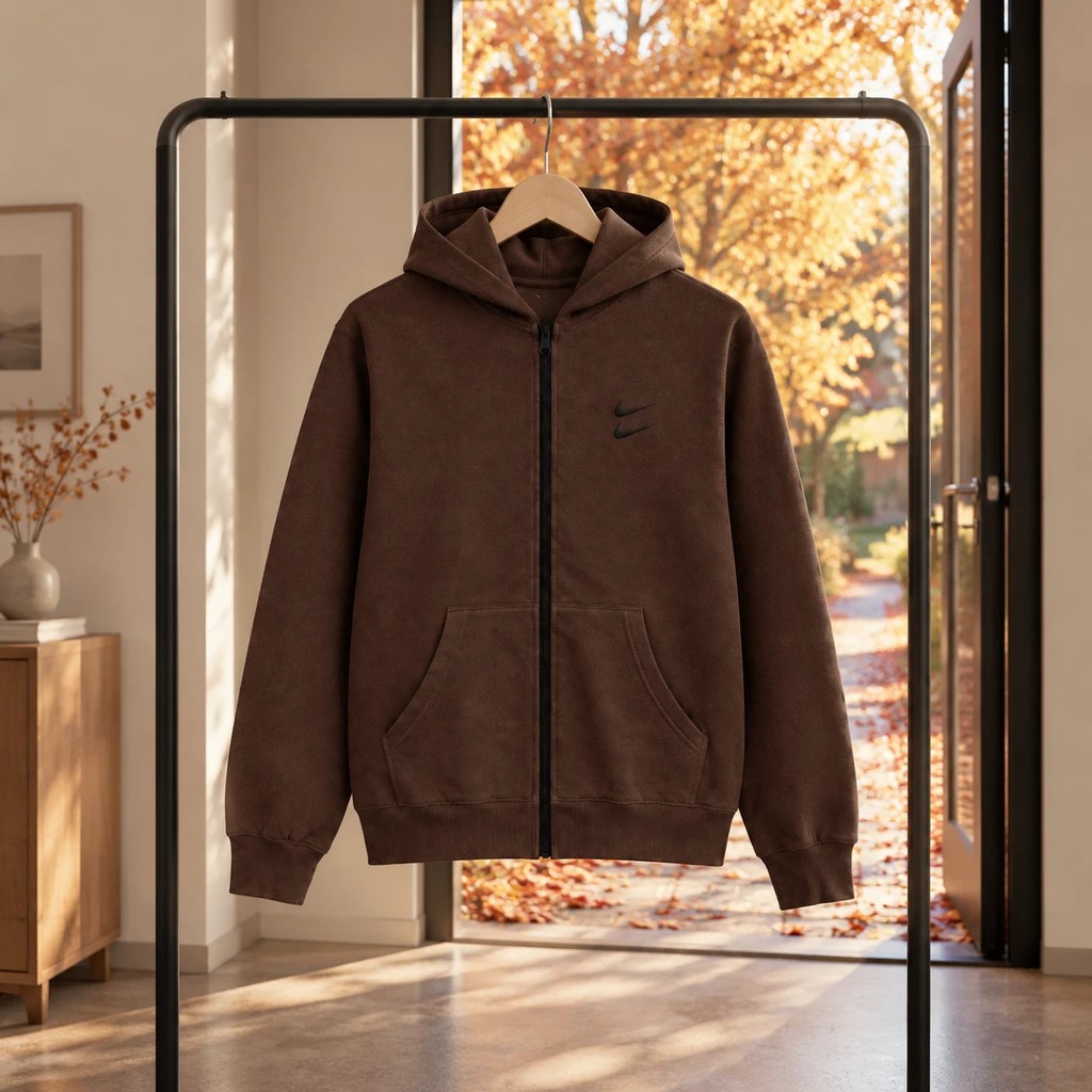 سویشرت دورس کلاهدار مردانه نایکی مدل Double Nike قهوه ای