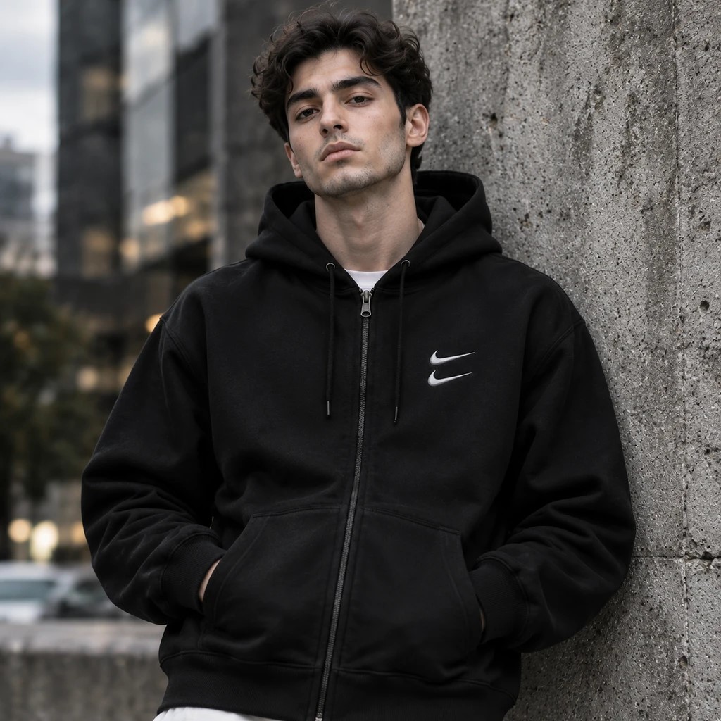 سویشرت دورس کلاهدار مردانه نایکی مدل Double Nike مشکی