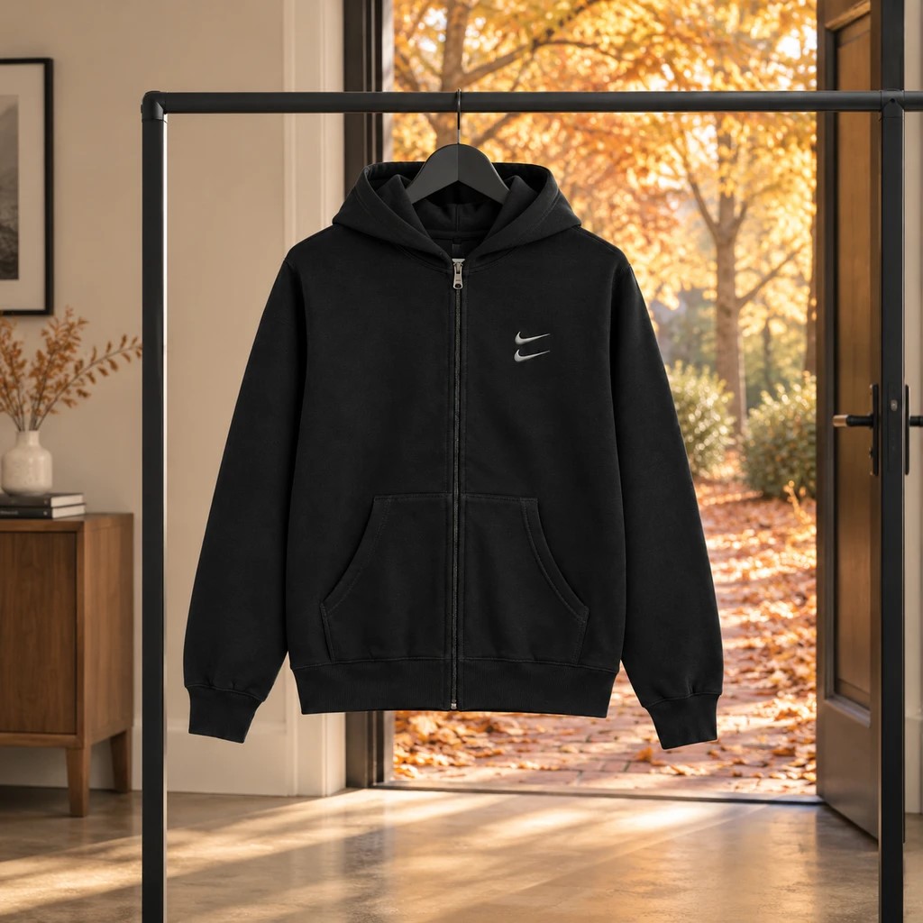 سویشرت دورس کلاهدار مردانه نایکی مدل Double Nike مشکی