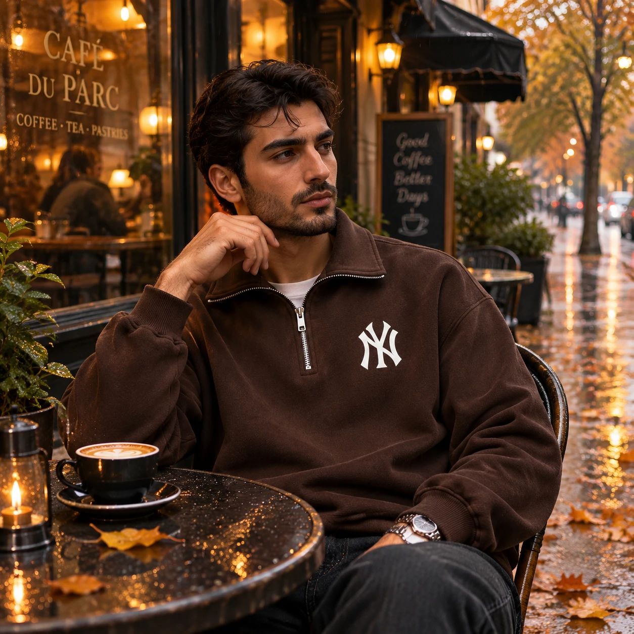 دورس نیم زیپ مردانه مدل NY قهوه ای