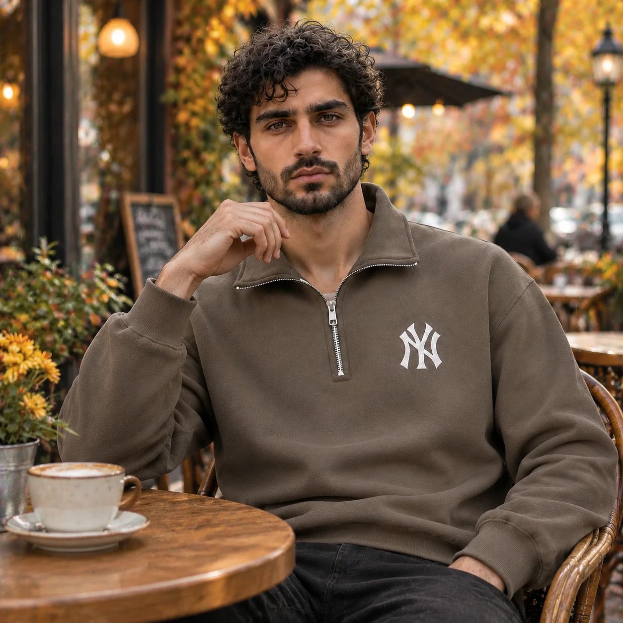 دورس نیم زیپ مردانه مدل NY خاکی