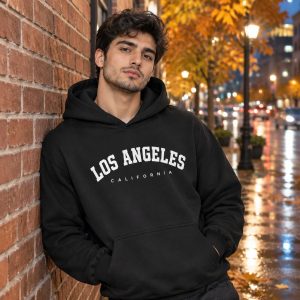 هودی کلاهدار جیب دار مردانه زنانه مدل Los Angeles مشکی