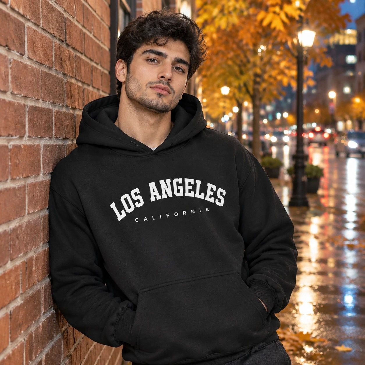 هودی کلاهدار جیب دار مردانه زنانه مدل Los Angeles مشکی