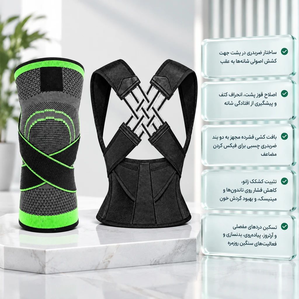 پکیج قوزبند طبی ضربدری زانوبند طبی تک عددی مدل K sport