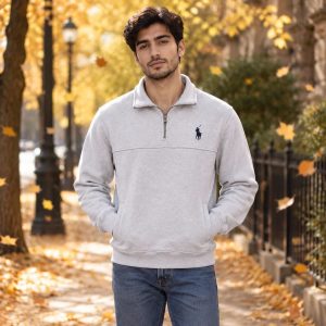 دورس مردانه نیم زیپ سلانیک یقه دار مدل POLO طوسی