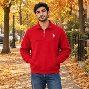 دورس مردانه نیم زیپ سلانیک یقه دار مدل POLO قرمز