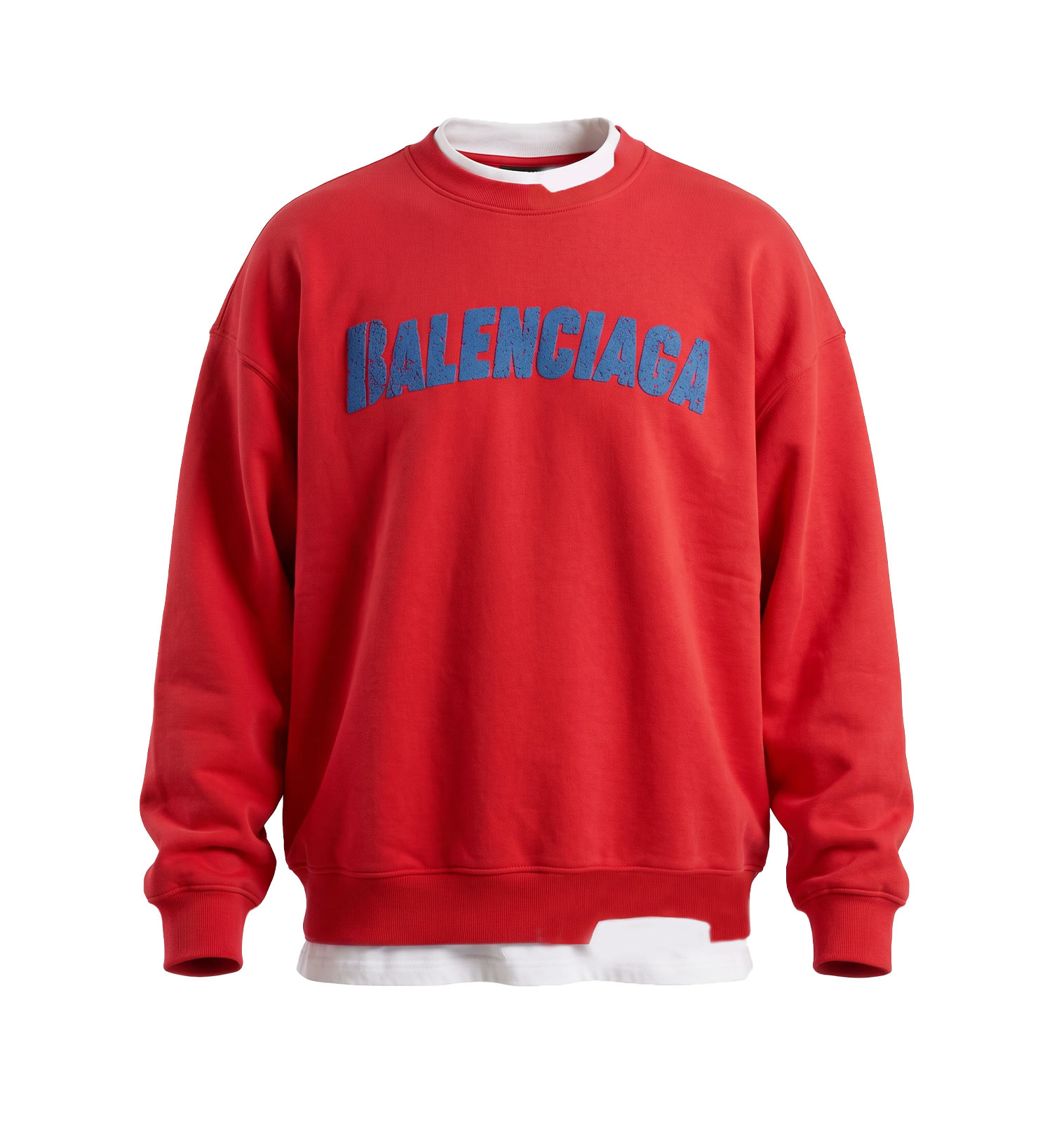 بلوز یقه گرد مردانه باکسی طرحدار سه نخ پنبه قرمز Balenciaga مدل 51421