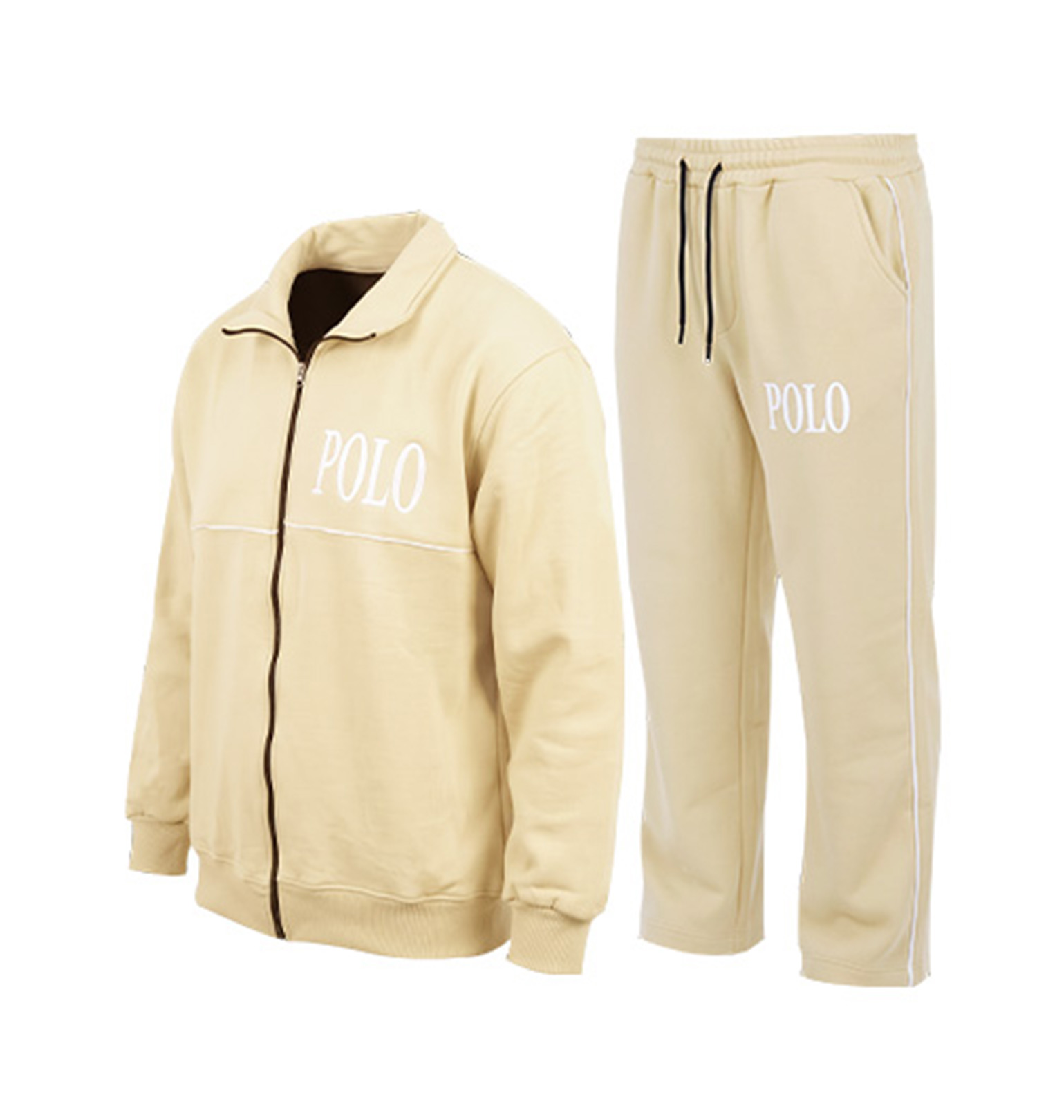 ست سویشرت شلوار مردانه باکسی طرحدار اسپان کرم Polo مدل 51492