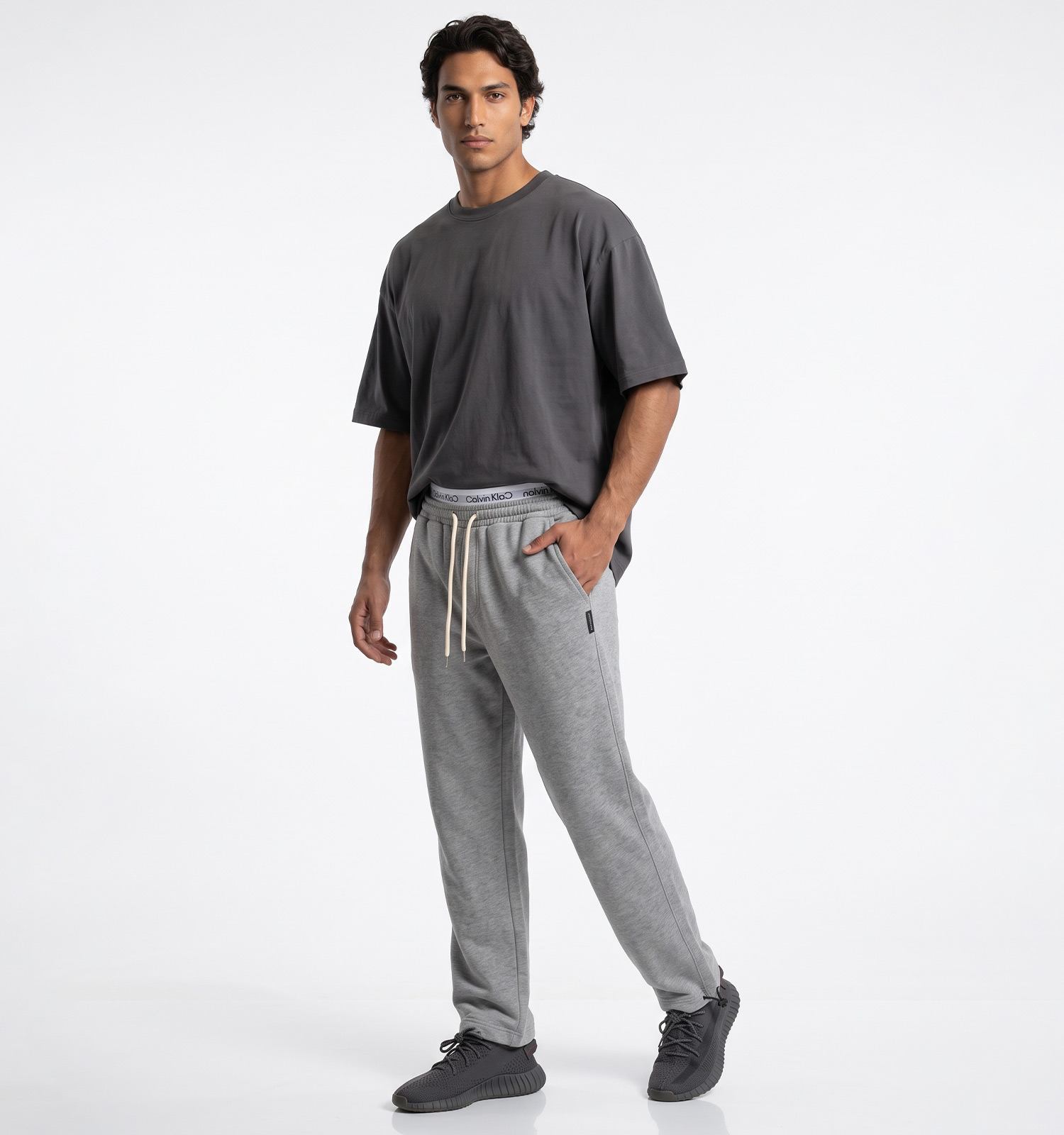 شلوار مردانه جاگر ساده دو نخ پنبه طوسی CalvinKlein مدل 51499