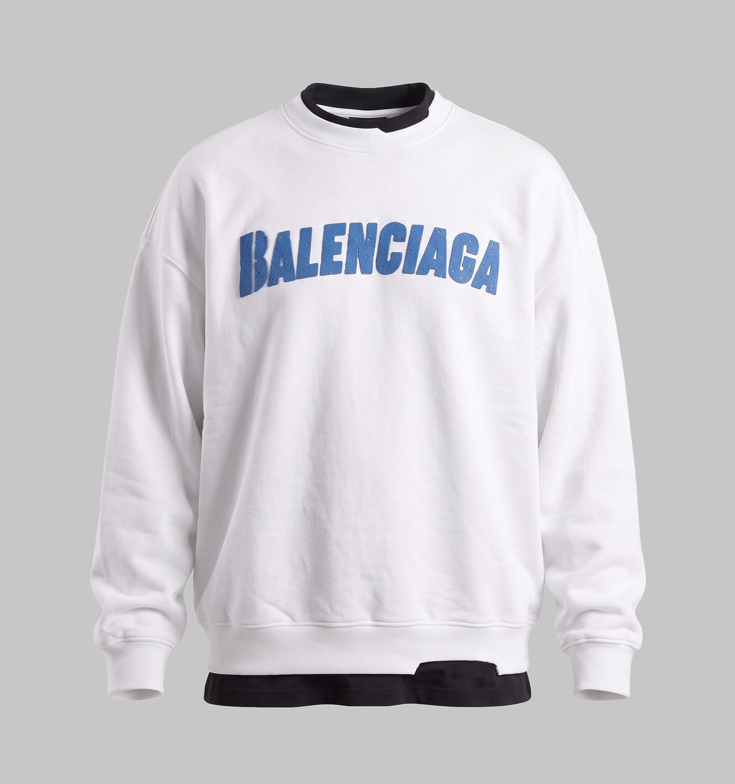بلوز یقه گرد مردانه باکسی طرحدار سه نخ پنبه سفید Balenciaga مدل 51423