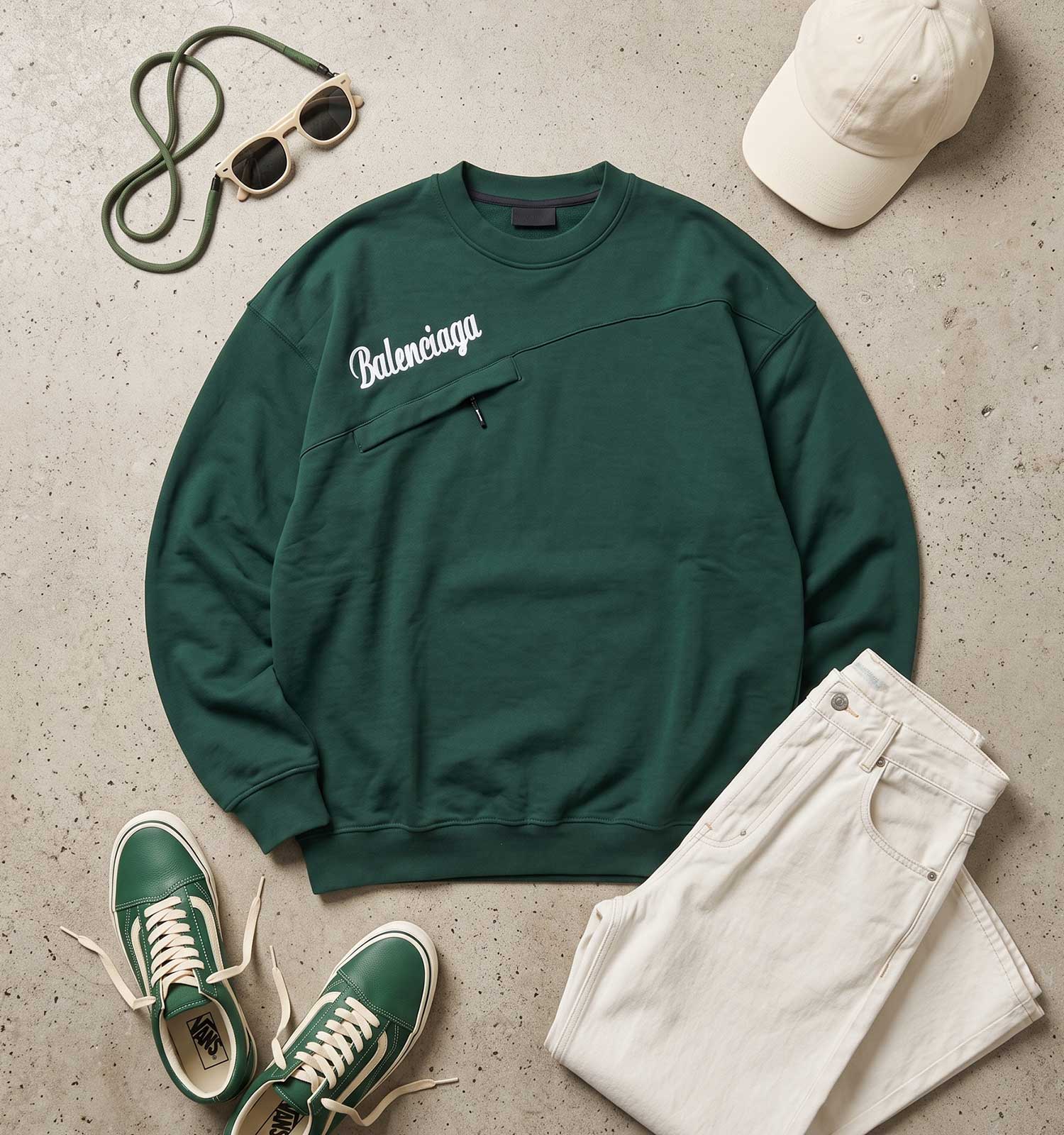بلوز یقه گرد مردانه نرمال طرحدار دورس سه نخ پنبه سبز Balenciaga مدل 51523