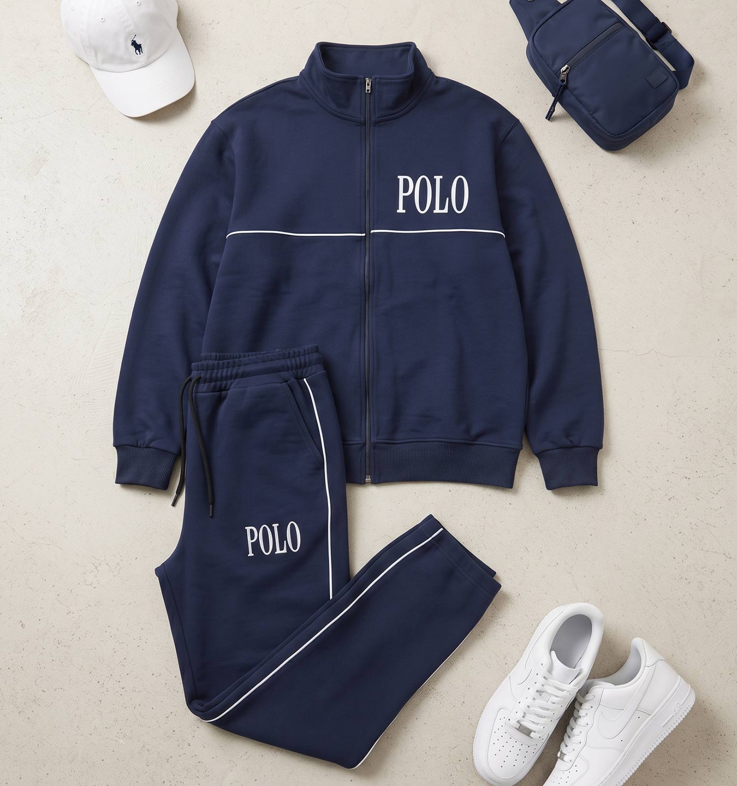 ست سویشرت شلوار مردانه باکسی طرحدار اسپان سرمه ای Polo مدل 51631