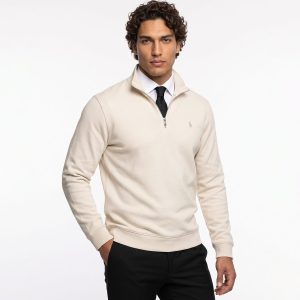 بلوز یقه نیم زیپ مردانه نرمال ساده سلانیک شیری Polo مدل 51388