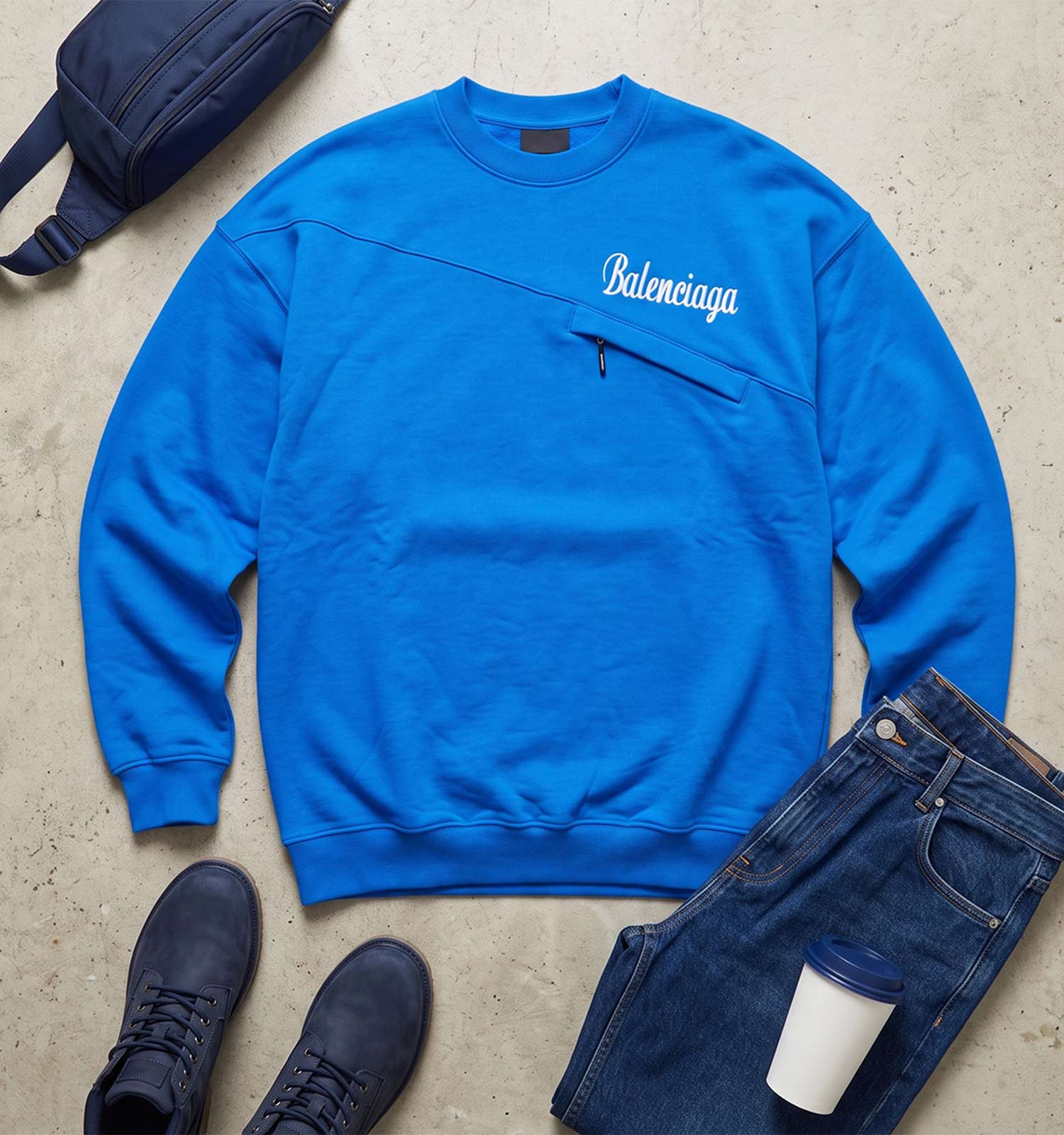 بلوز یقه گرد مردانه نرمال طرحدار دورس سه نخ پنبه آبی Balenciaga مدل 51524