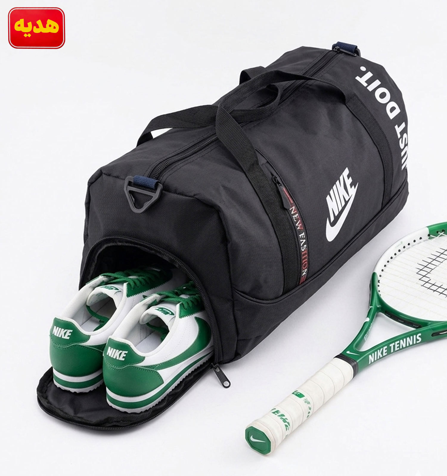 پک کفش مردانه اسپرت چرم مصنوعی مشکی nike کیف ورزشی nike مشکی مدل 51710