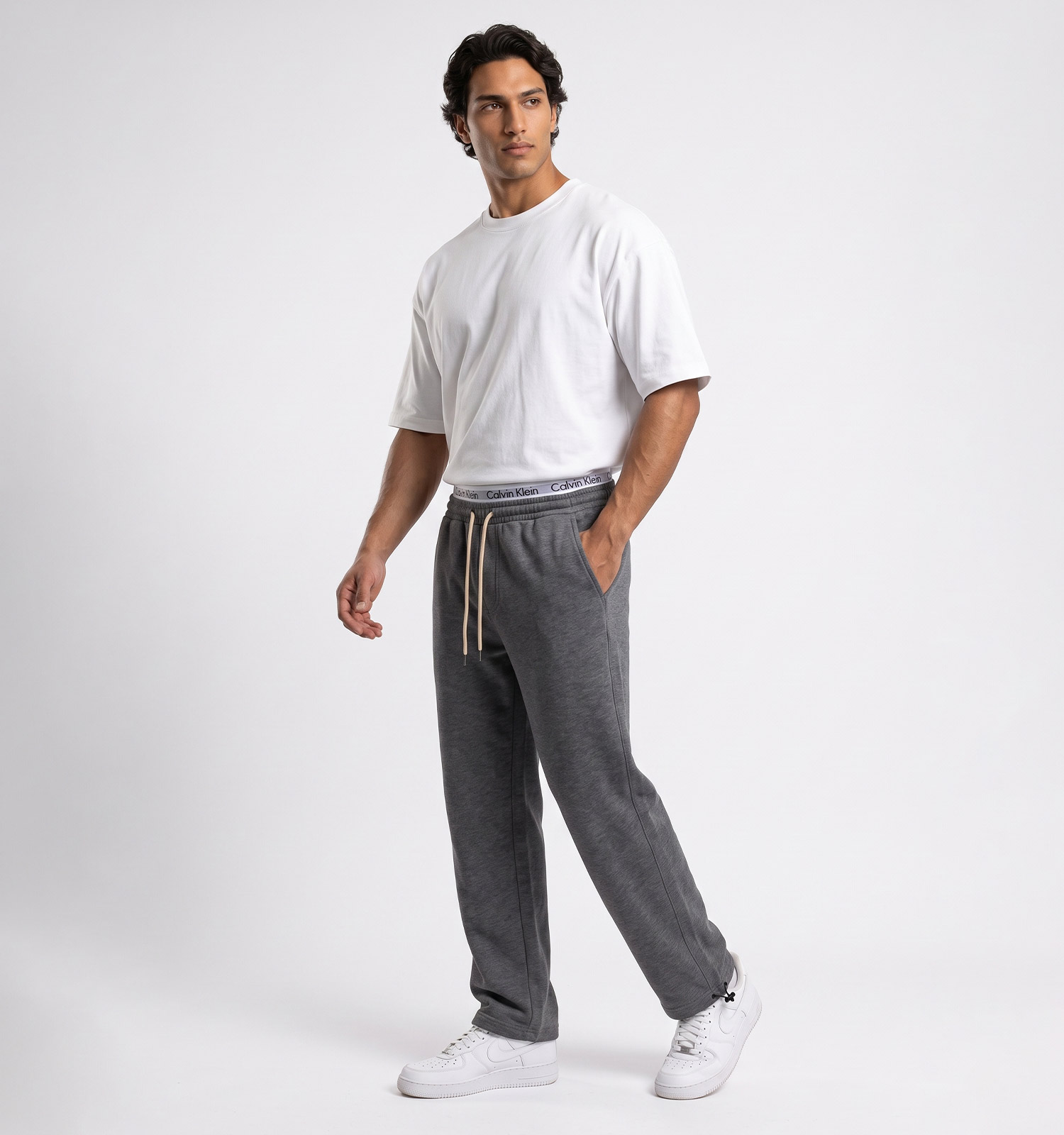 شلوار مردانه جاگر ساده دو نخ پنبه طوسی تیره CalvinKlein مدل 51502
