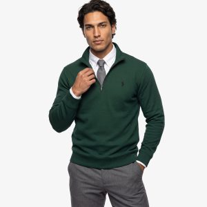بلوز یقه نیم زیپ مردانه نرمال ساده سلانیک سبز Polo مدل 51393