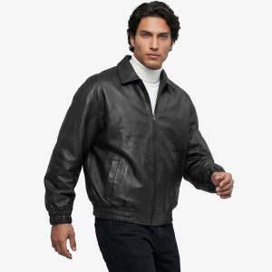 کاپشن مردانه باکسی ساده چرم مصنوعی مشکی مدل 51465