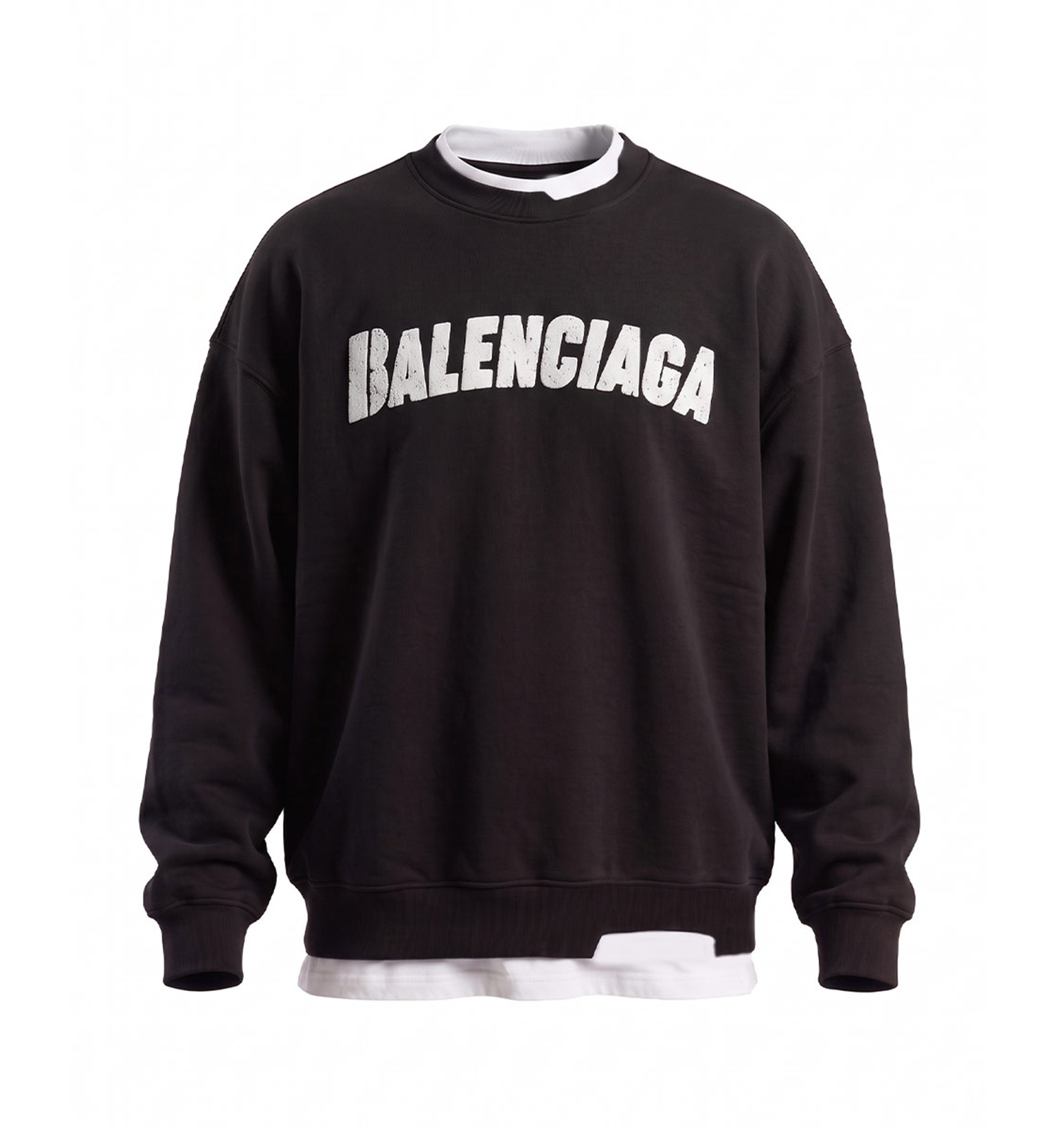 بلوز یقه گرد مردانه باکسی طرحدار سه نخ پنبه مشکی Balenciaga مدل 51424