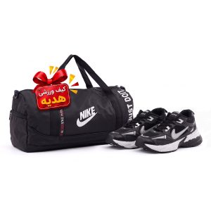 پک کفش مردانه اسپرت چرم مصنوعی مشکی nike کیف ورزشی nike مشکی مدل 51710