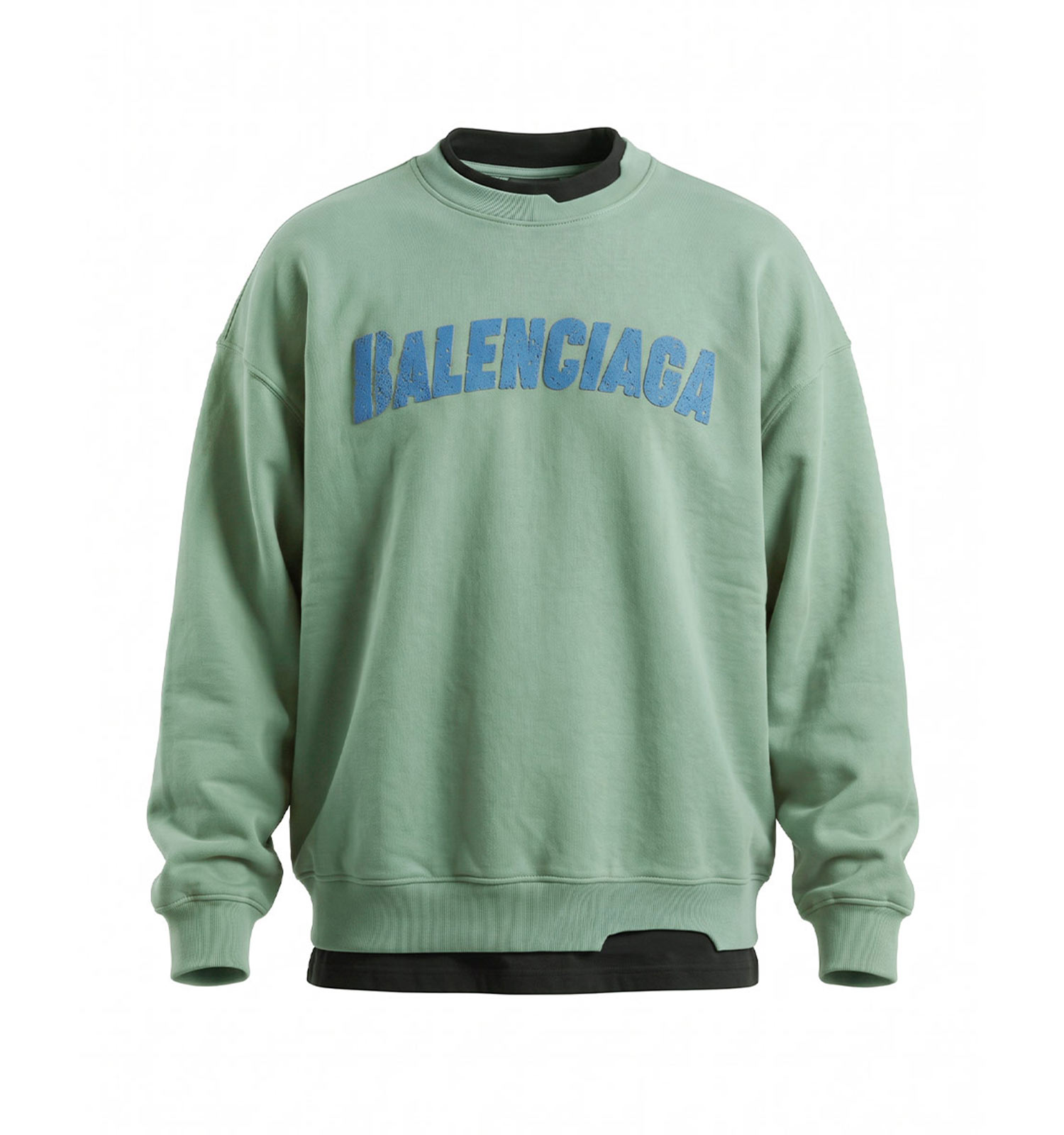 بلوز یقه گرد مردانه باکسی طرحدار سه نخ پنبه سبز Balenciaga مدل 51425